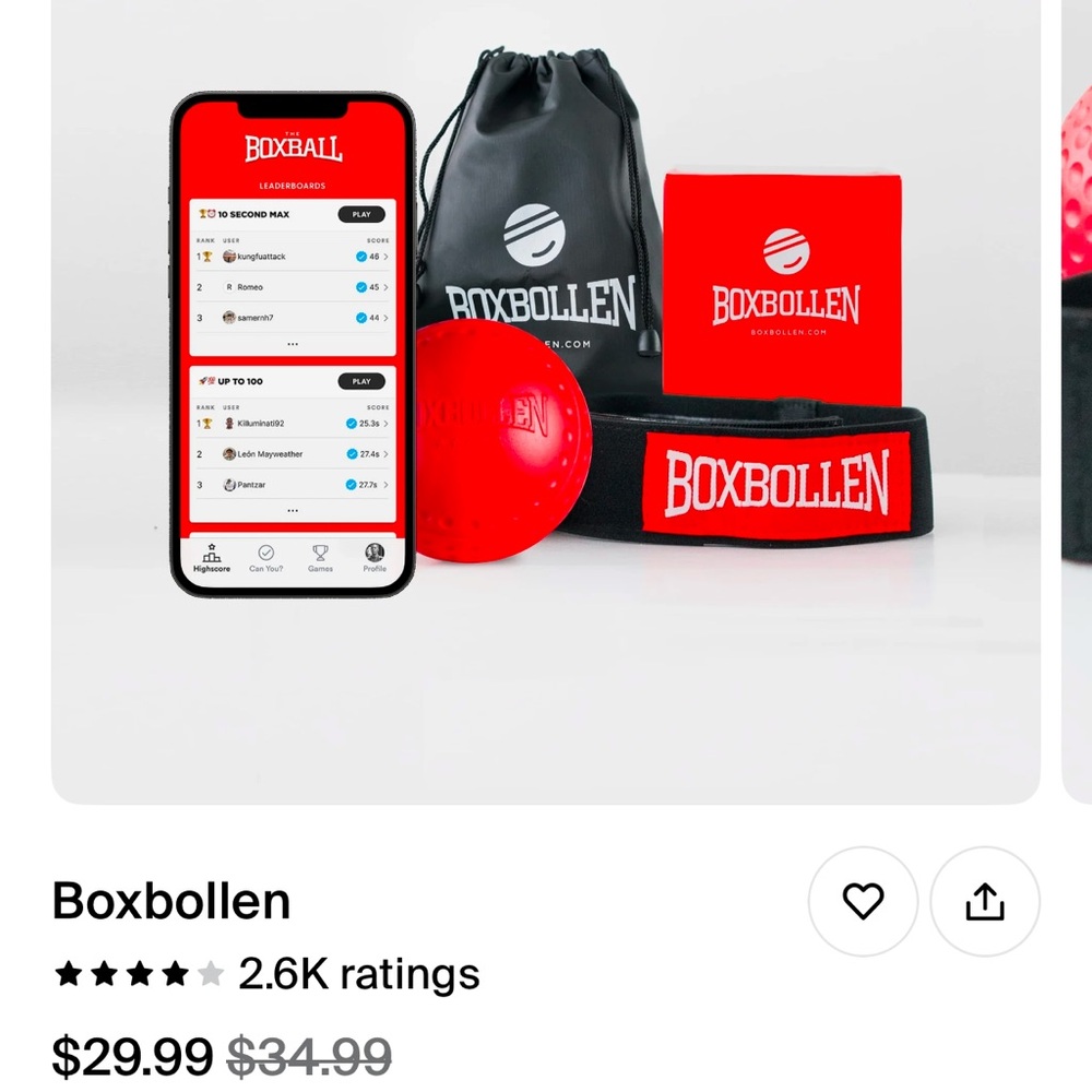 1 Box Bollen ball for workouts. Includes app download instructions, storage bag